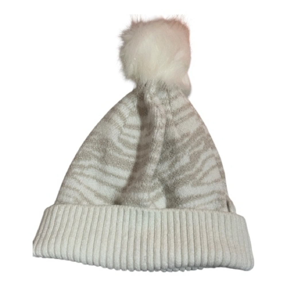Express Cream and Tan Knit Pom-Pom Hat